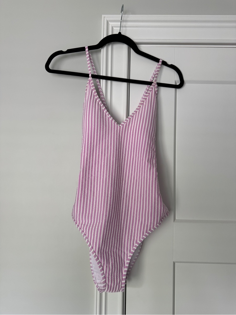 Pink & White Striped V-Neck One-Piece Swimsuit